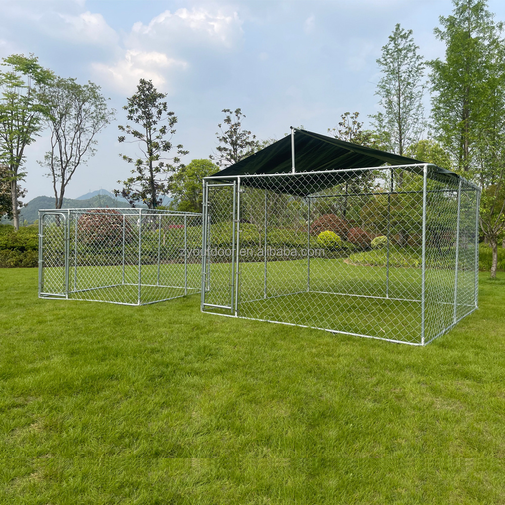 Large Outdoor heavy duty wire mesh large dog cage kennel for farm With Waterproof Cover Easy Assemble Playing and Resting