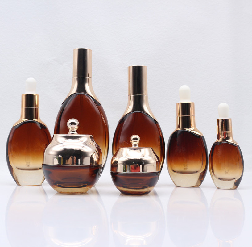 15ml 30ml 50ml luxury glass oval dropper bottle face serum cosmetic packaging with gold sliver dropper cap