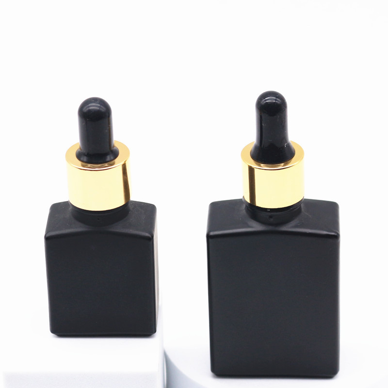 1oz Rectangular Beard Essential Oil Bottles 30ml 50ml 100ml Rectangle Frosted Matte Black Dropper Square Glass Bottle