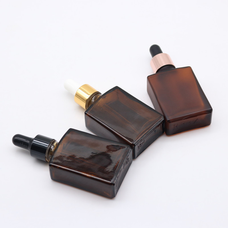 30ml Amber Square Glass Dropper Bottle 1OZ Amber Rectangle Bottle For Essential Oil Perfume