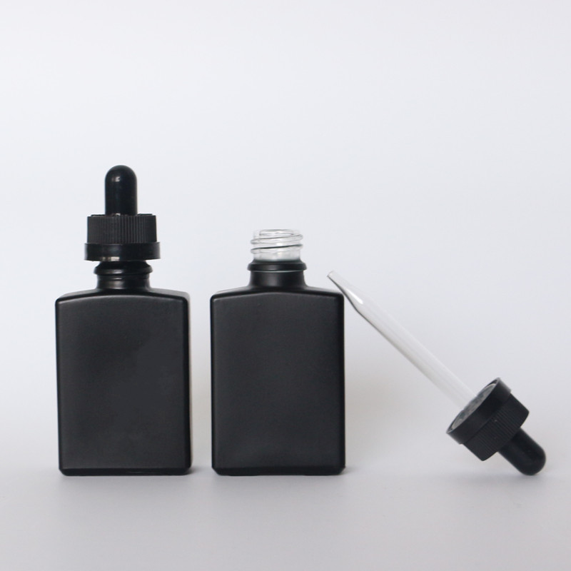 1oz Rectangular Beard Essential Oil Bottles 30ml 50ml 100ml Rectangle Frosted Matte Black Dropper Square Glass Bottle