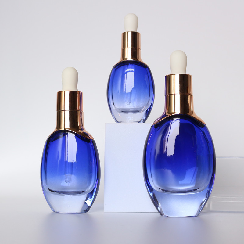 15ml 30ml 50ml luxury glass oval dropper bottle face serum cosmetic packaging with gold sliver dropper cap