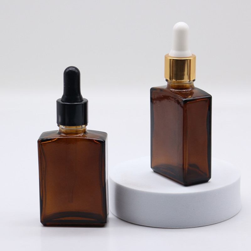 30ml Amber Square Glass Dropper Bottle 1OZ Amber Rectangle Bottle For Essential Oil Perfume