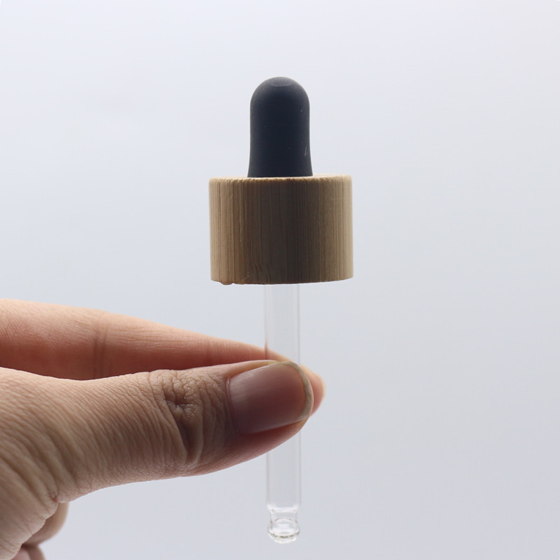 18mm 20mm bamboo wooden dropper cap for essential oil bottle use 18/410 20/410 Bamboo lid Closure with Glass pipette Silicon Top