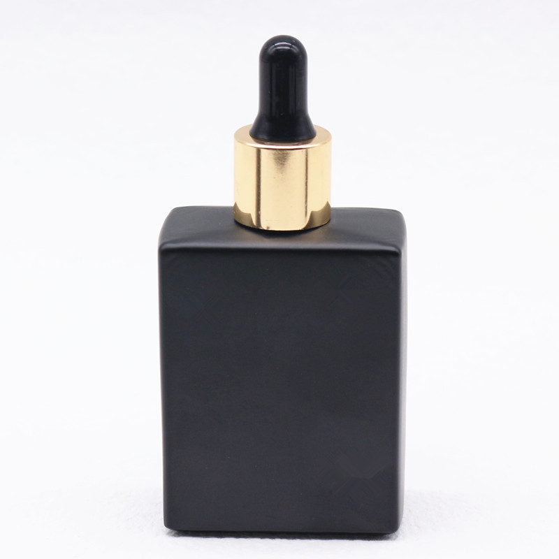 1oz Rectangular Beard Essential Oil Bottles 30ml 50ml 100ml Rectangle Frosted Matte Black Dropper Square Glass Bottle