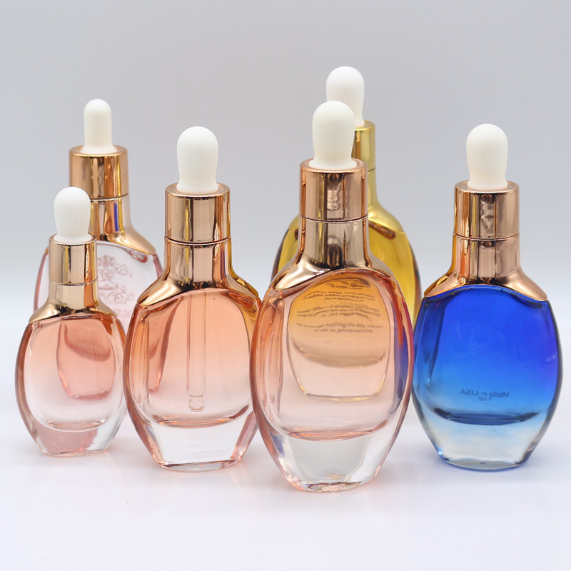 15ml 30ml 50ml luxury glass oval dropper bottle face serum cosmetic packaging with gold sliver dropper cap