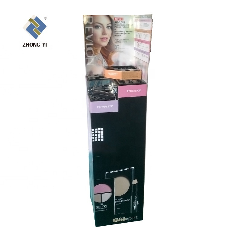 Retail Custom Printing Corrugated Beauty Shop Cosmetics Stand Eyeshadow Display Shelves Makeup Lipstick Holder with Hooks