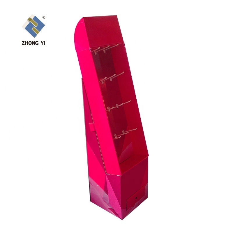 Retail Custom Printing Corrugated Beauty Shop Cosmetics Stand Eyeshadow Display Shelves Makeup Lipstick Holder with Hooks