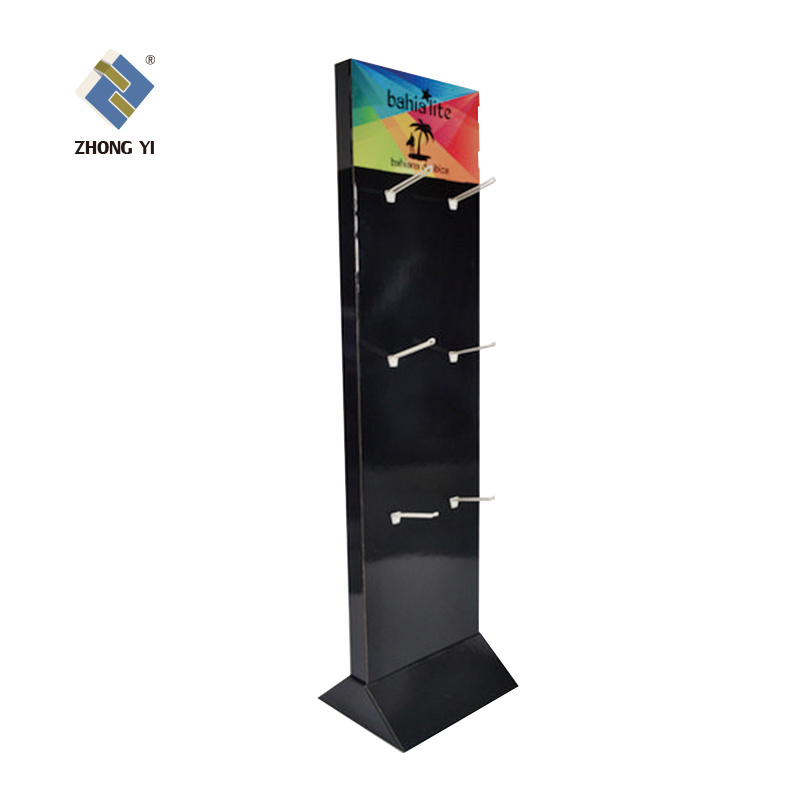 Double Sided Corrugated Cardboard Hook Peg Display Rack Corrugated Retail Floor Cardboard Pegboard Display Stand With Hooks