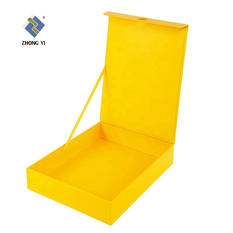 Promotional Custom Logo Printed Yellow Cardboard Magnetic Flap Gift Box With Sponge Inserts Ribbons