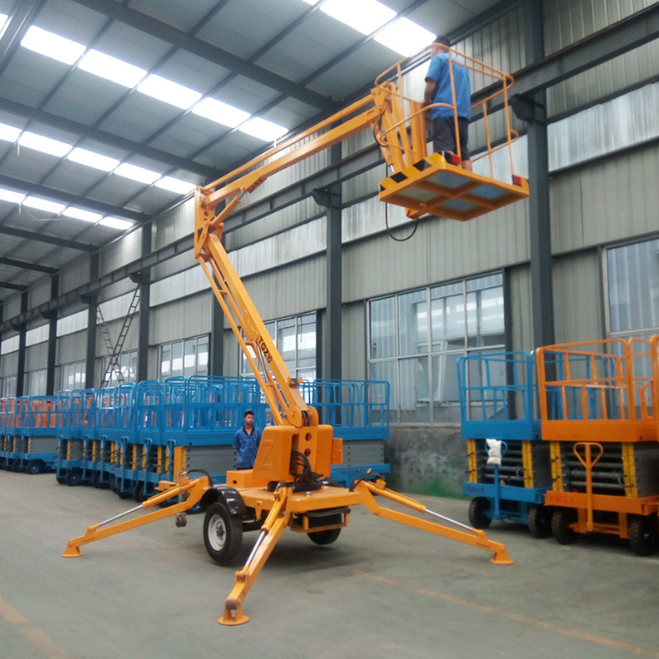 Hot sale 8m 10m 12m 14m trailer mounted spider man skylift aerial electric platform lift towable boom lift cherry picker