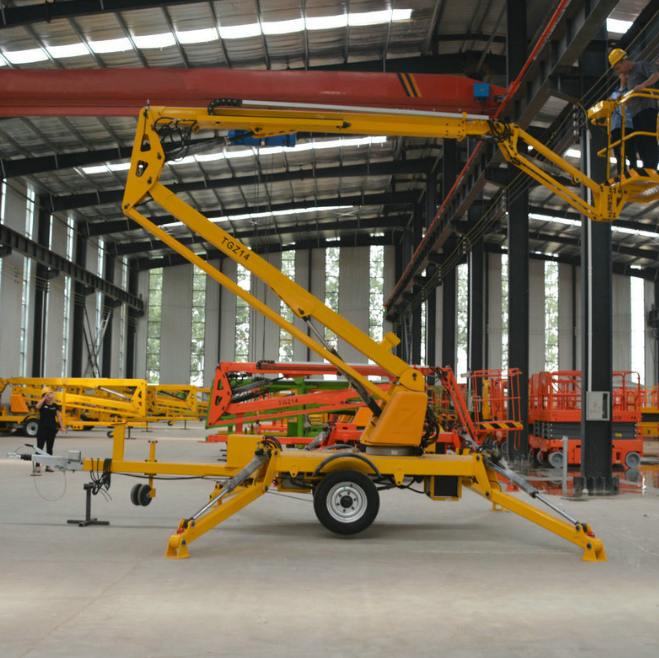 Hot sale 8m 10m 12m 14m trailer mounted spider man skylift aerial electric platform lift towable boom lift cherry picker