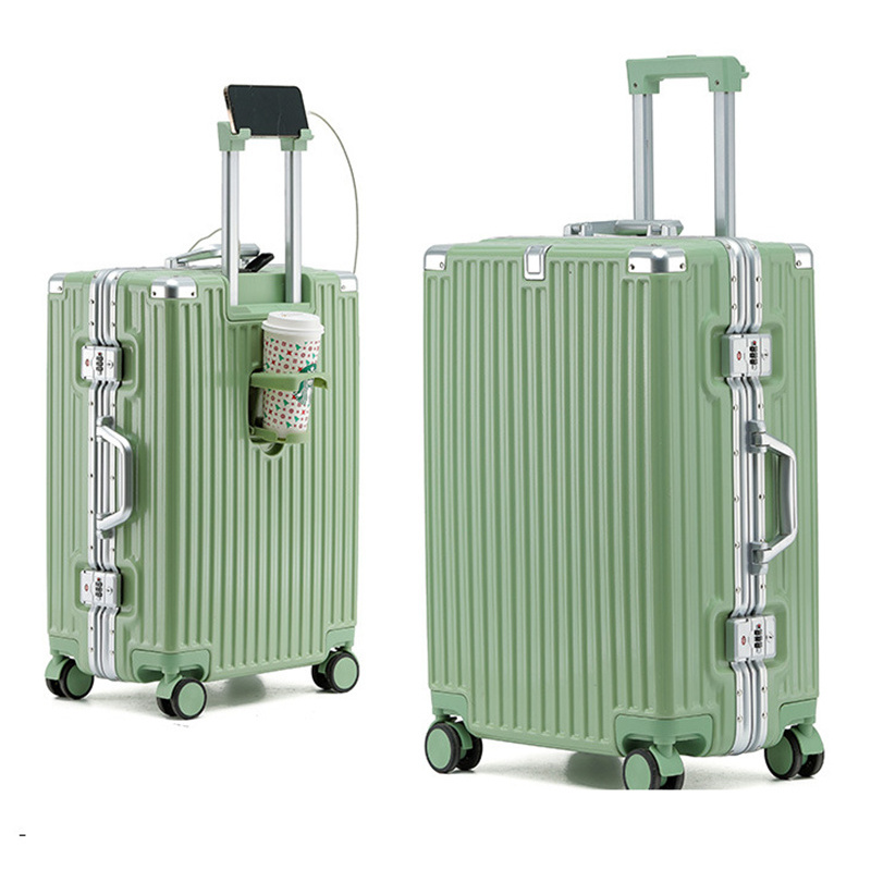 Multifunctional  Suitcase Aluminum Frame travel case Spinner Wheel USB Charger Valiz Carry on Travel Luggage with cup holder