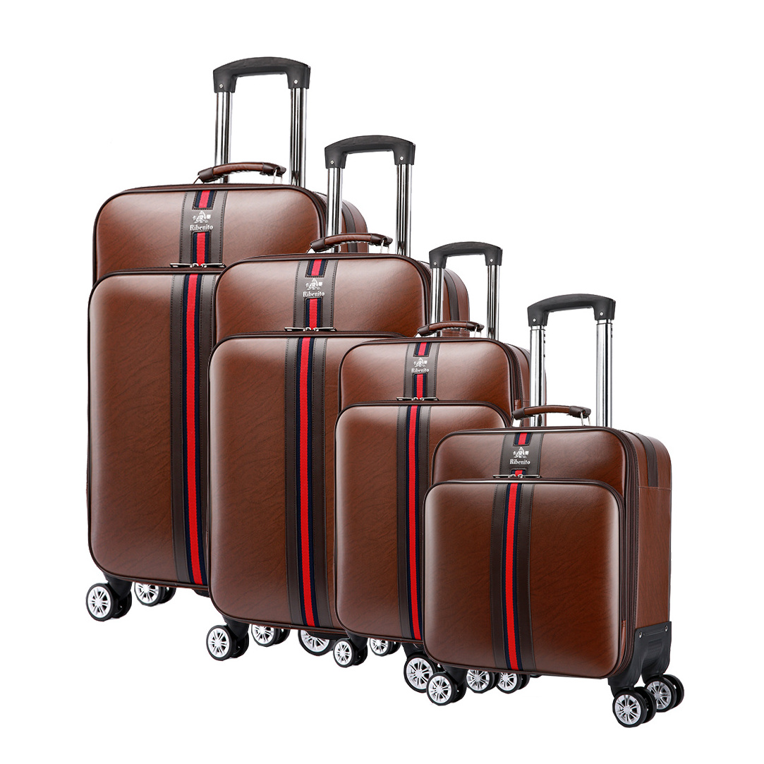 Wholesale Large Capacity Business Suitcase Set PU leather  Men Trolley Bag Luggage 4 set