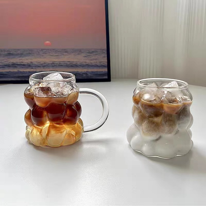 Ins Style Insulation Grape Molded High Borosilicate Glass Cup with Handle Water Milk Breakfast Coffee Tea Cups