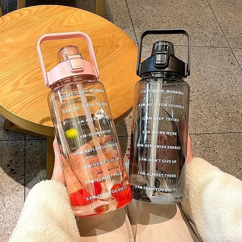 Motivational Cup Plastic Drinking Big Capacity Straw Water Bottle 2L 1 Gallon Sports PC Gym Travel Sports Items Adults Modern