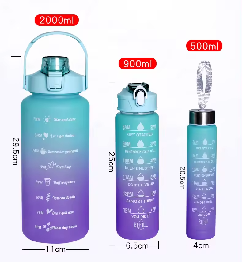 Sports Water Bottles 3pcs/Set 3in Motivational Water Bottle for Male Female Set 2000ML 900ML 280ML Portable Reusable Summer Cups