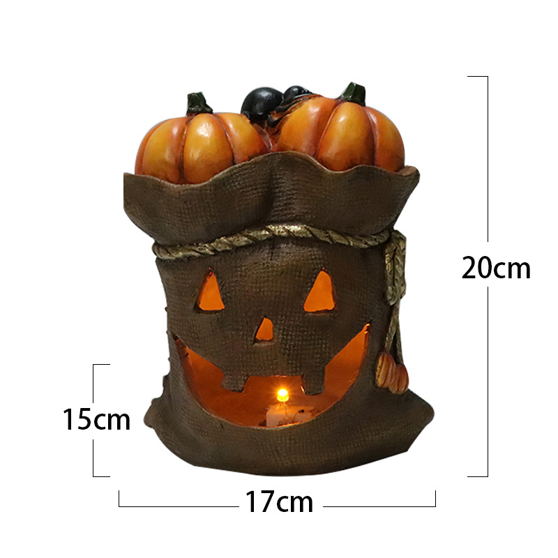 Custom Figurine Wholesale Resin Crafts The Halloween Series Sack Pumpkin LED Light Figurine Garden Outdoor Decoration