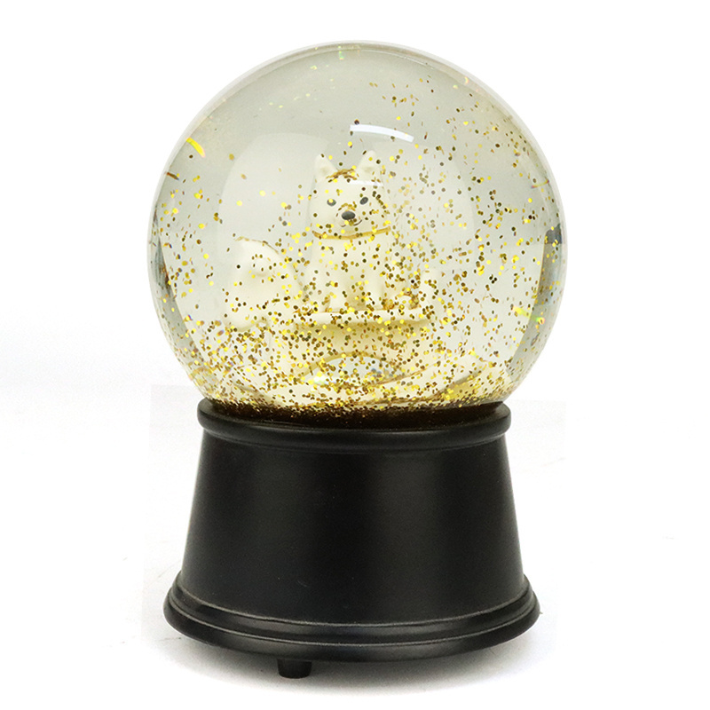 100Mm Shinny Flakes Dog Snow Globe Snowglobe With  Music Box