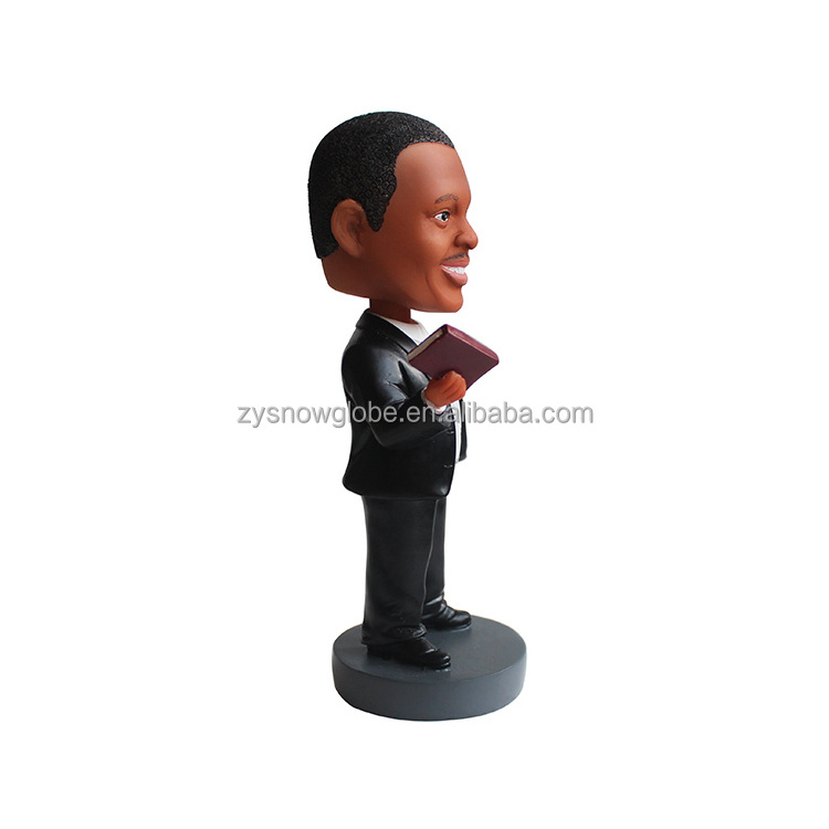 Custom wholesale personalized dashboard cartoon resin body funny figurines craft dolls talking black bobbleheads for cars