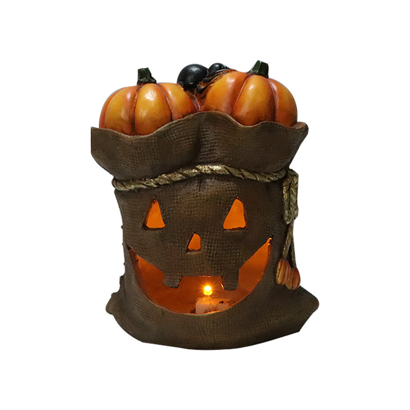 Custom Figurine Wholesale Resin Crafts The Halloween Series Sack Pumpkin LED Light Figurine Garden Outdoor Decoration