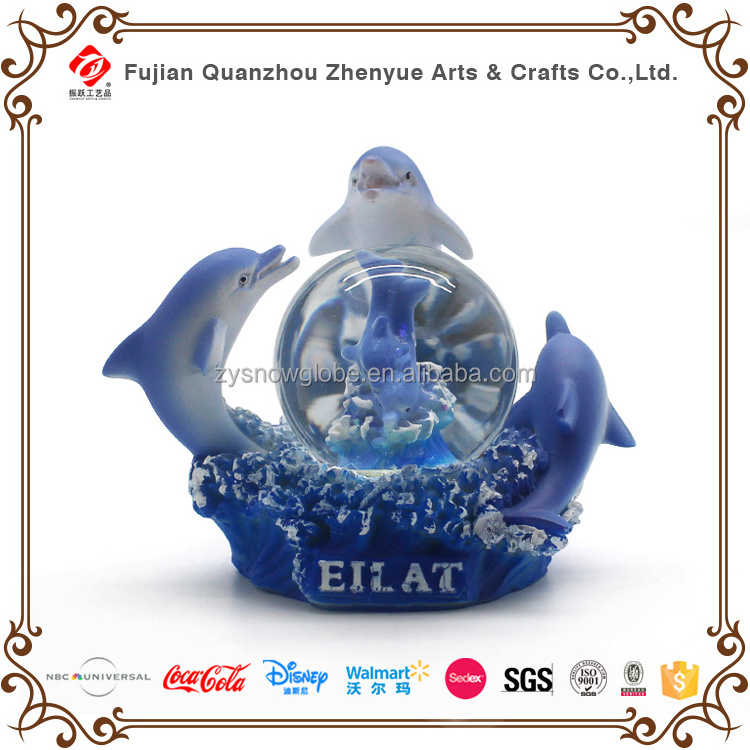 New design resin dolphin snow globe with glitter