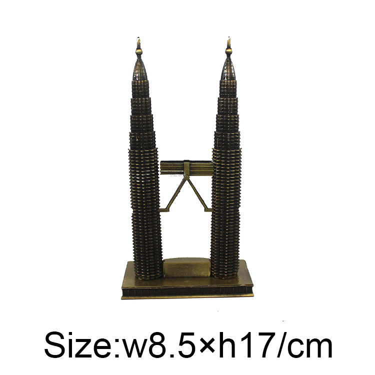 Custom Metal Crafts Petronas Twin Towers Model Kuala Lumpur Landmark Statue For Souvenir