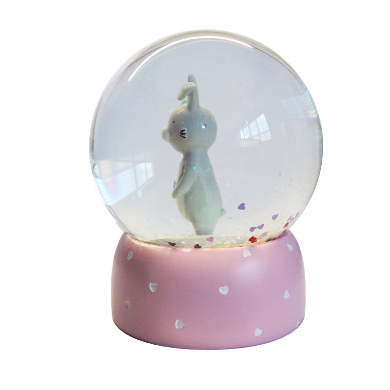 Custom personalized cute animal rabbit resin decorative gift glass snowglobe