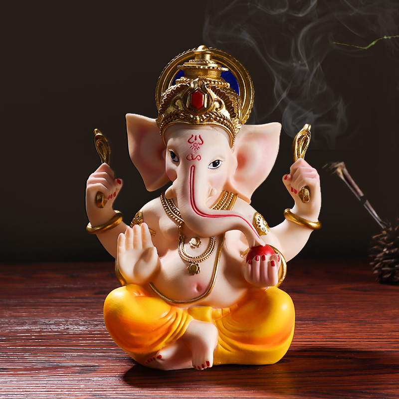 Resin Indian Religious Ganesha Figurine Decoration Zen Buddha Statue Indian God Elephant Sculpture Thai Style Porch Souvenir