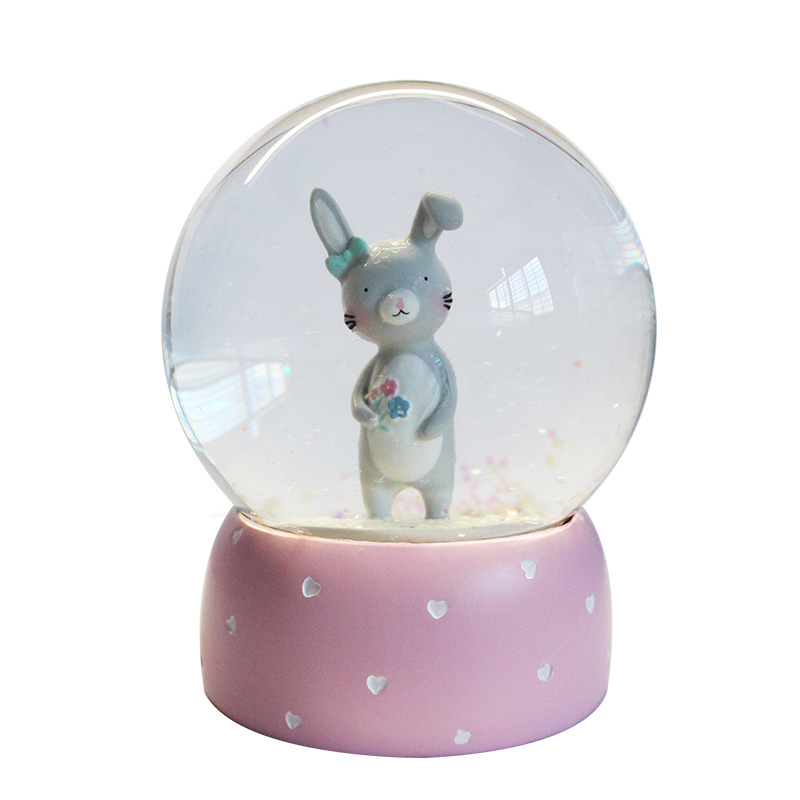 Custom personalized cute animal rabbit resin decorative gift glass snowglobe