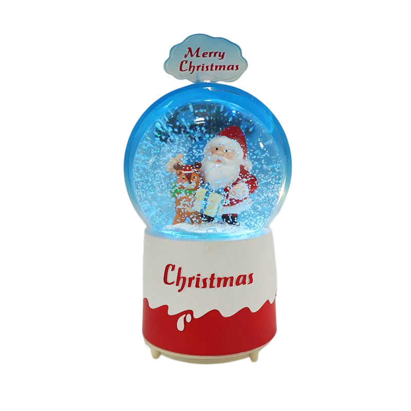 Customize Snow Globes Christmas Santa Claus& Deer Combine Personal Design Glass Ball with Led Light Snowflakes Fly 360 Rotation