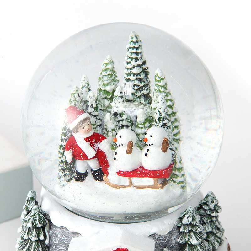 custom 100MM snow globes wholesale Train circling Christmas snowman and Santa Claus snow globe ornament gift