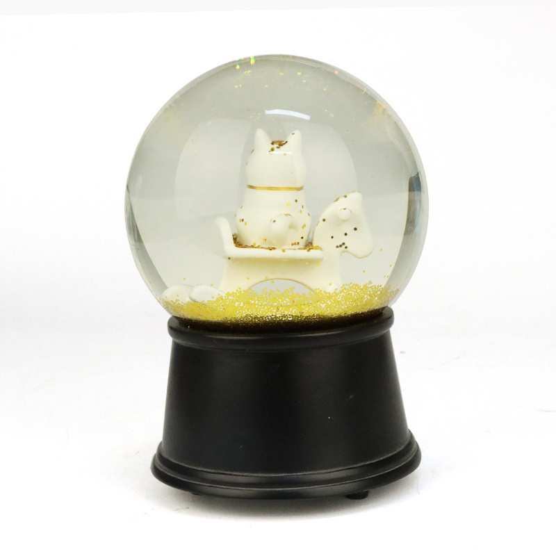 100Mm Shinny Flakes Dog Snow Globe Snowglobe With  Music Box