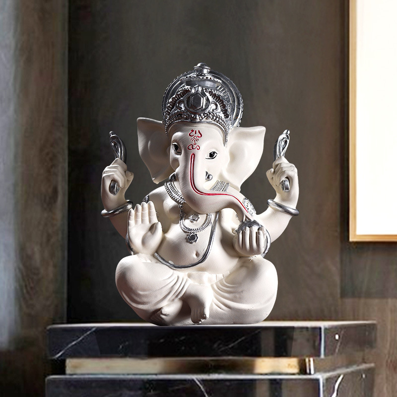 Resin Indian Religious Ganesha Figurine Decoration Zen Buddha Statue Indian God Elephant Sculpture Thai Style Porch Souvenir