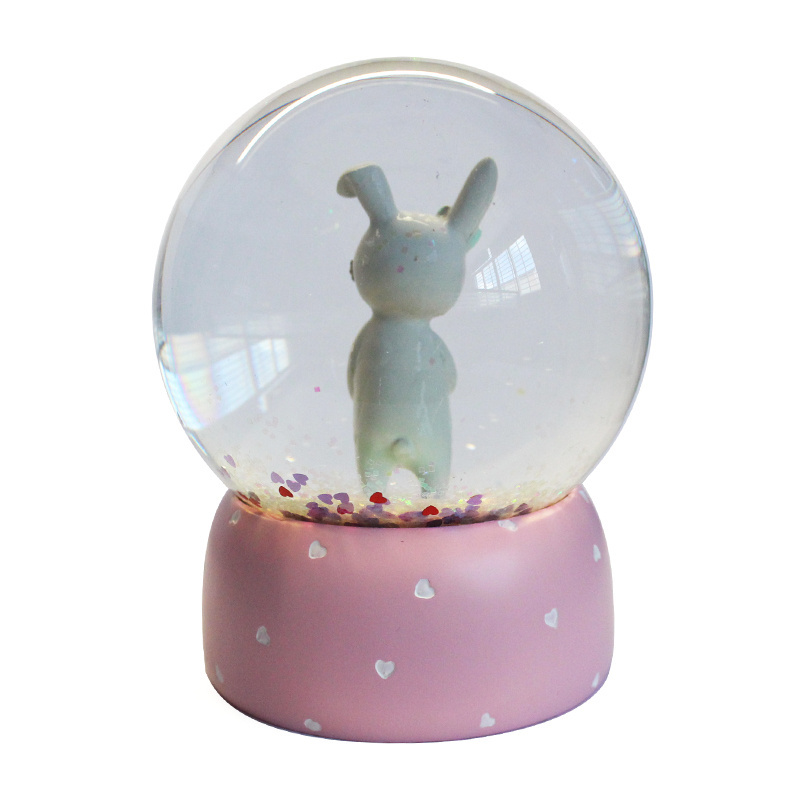 Custom personalized cute animal rabbit resin decorative gift glass snowglobe