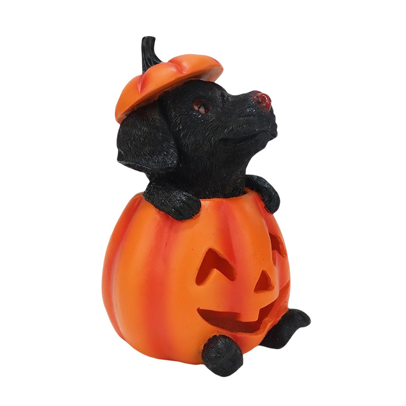 Customized Figurine Harvest Resin Sculpture Halloween Animal Led Pumpkin Black Dog Home Decor Sculpture Outdoor for Decoration