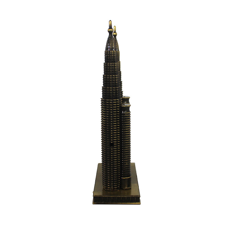 Custom Metal Crafts Petronas Twin Towers Model Kuala Lumpur Landmark Statue For Souvenir