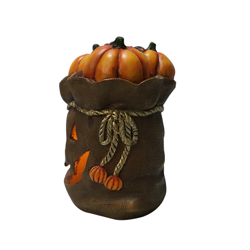 Custom Figurine Wholesale Resin Crafts The Halloween Series Sack Pumpkin LED Light Figurine Garden Outdoor Decoration