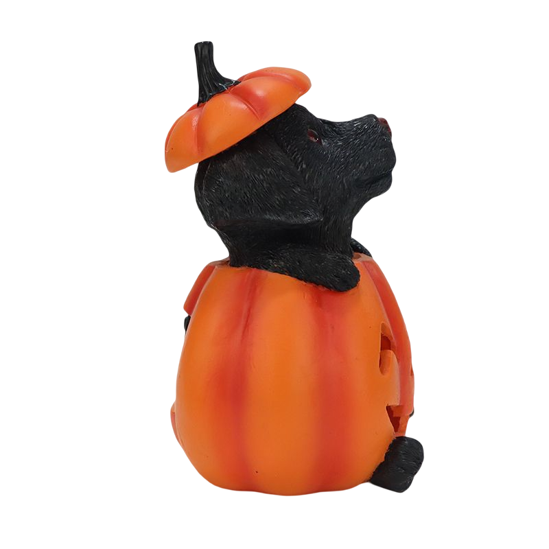 Customized Figurine Harvest Resin Sculpture Halloween Animal Led Pumpkin Black Dog Home Decor Sculpture Outdoor for Decoration