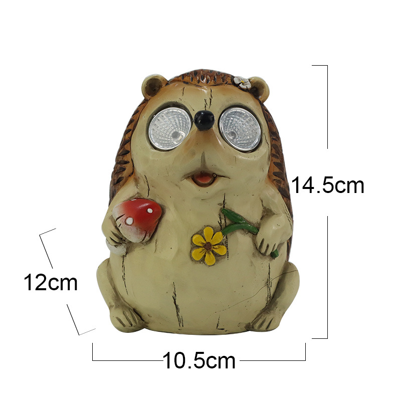 Customized OEM fairy garden figurines hedgehog small animal statue led table lamp cute dog toy solar figurine garden decoration