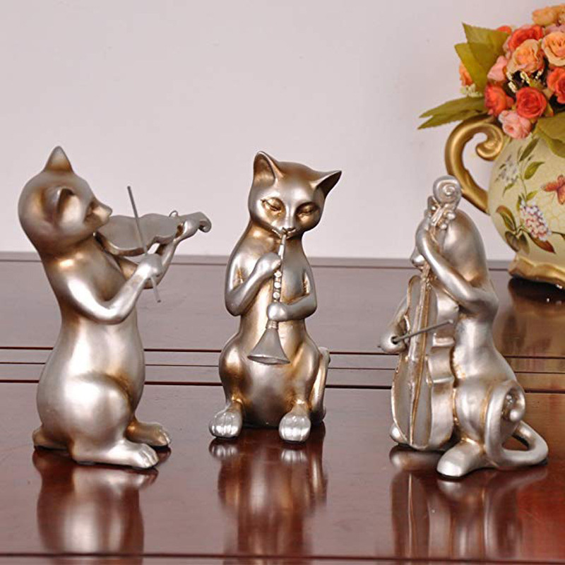 country style music cat collectable resin jazz musician band figurines