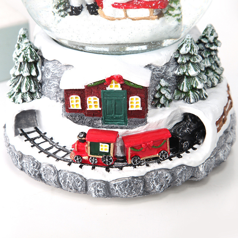 custom 100MM snow globes wholesale Train circling Christmas snowman and Santa Claus snow globe ornament gift