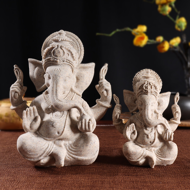 Resin Indian Religious Ganesha Figurine Decoration Zen Buddha Statue Indian God Elephant Sculpture Thai Style Porch Souvenir