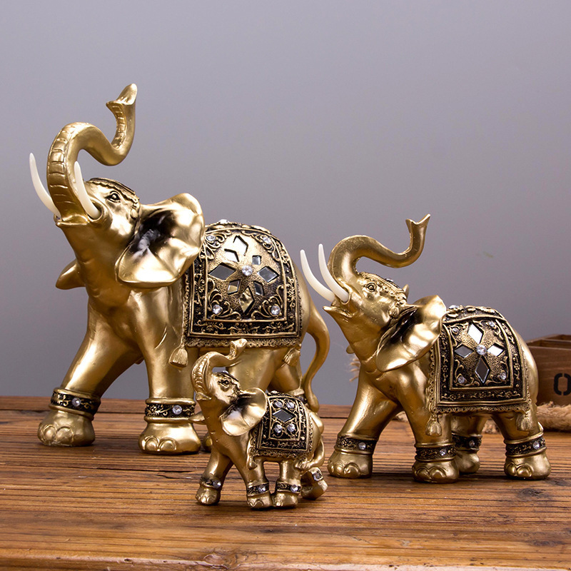 European style home decorative resin fiberglass indian collections antique gold animal elephant statue  for table