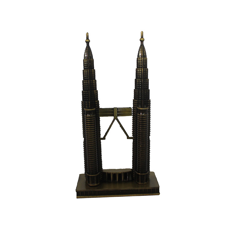 Custom Metal Crafts Petronas Twin Towers Model Kuala Lumpur Landmark Statue For Souvenir