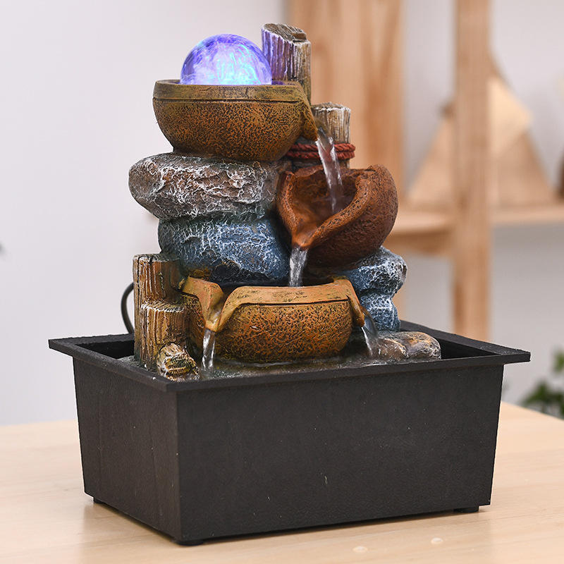 Indoor Desk Rotating Ball Water Resin Stone Fountain with LED