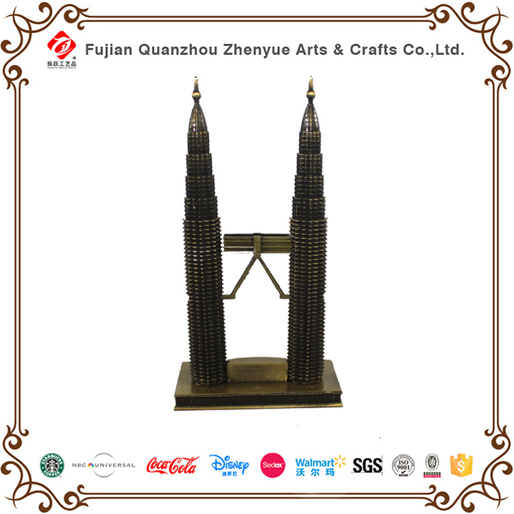 Custom Metal Crafts Petronas Twin Towers Model Kuala Lumpur Landmark Statue For Souvenir