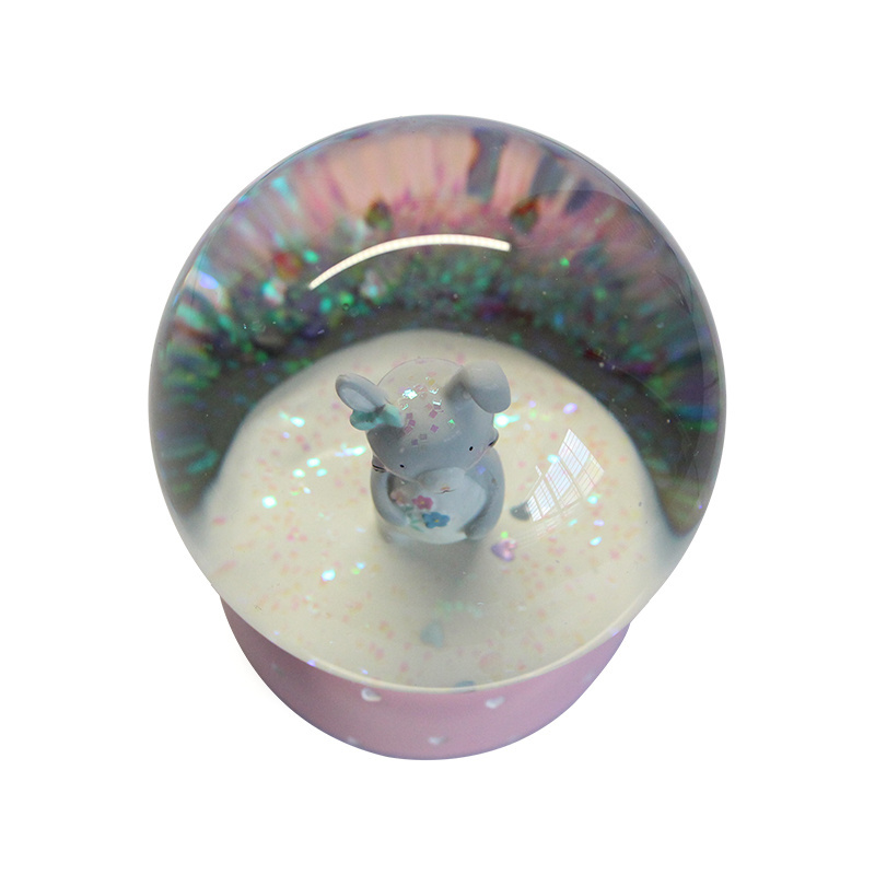 Custom personalized cute animal rabbit resin decorative gift glass snowglobe