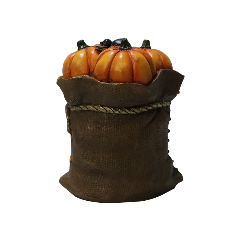 Custom Figurine Wholesale Resin Crafts The Halloween Series Sack Pumpkin LED Light Figurine Garden Outdoor Decoration