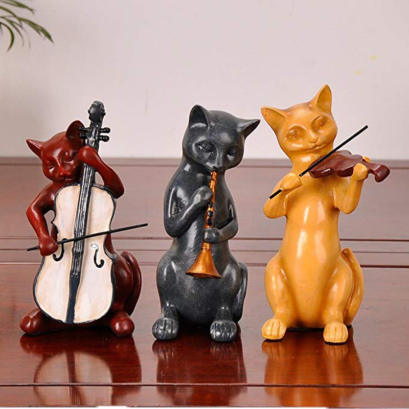 country style music cat collectable resin jazz musician band figurines